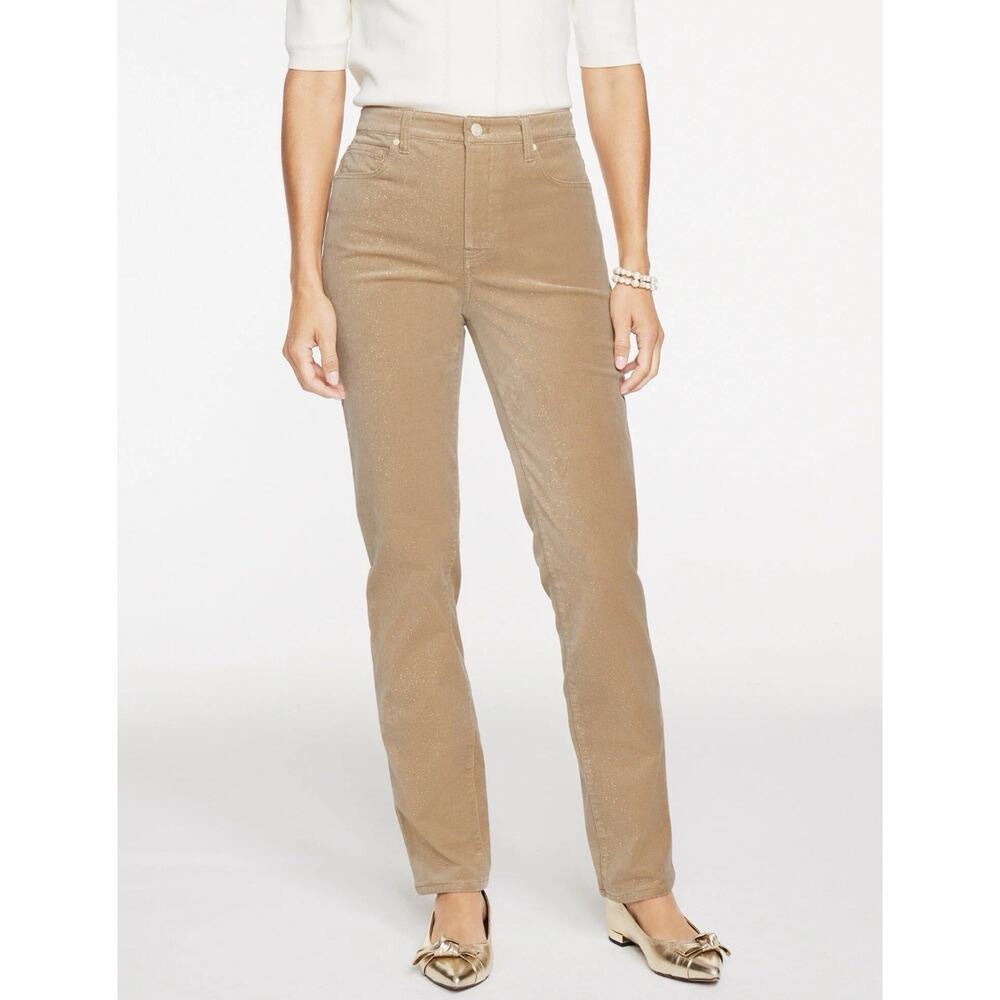 Talbots Gold Shimmer Straight Leg Corduroy Pants Women’s Size 6 Sparkle Velvet